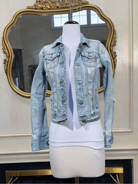 Abercrombie & Fitch Denim Jacket S Light Wash Distressed Western Y2K